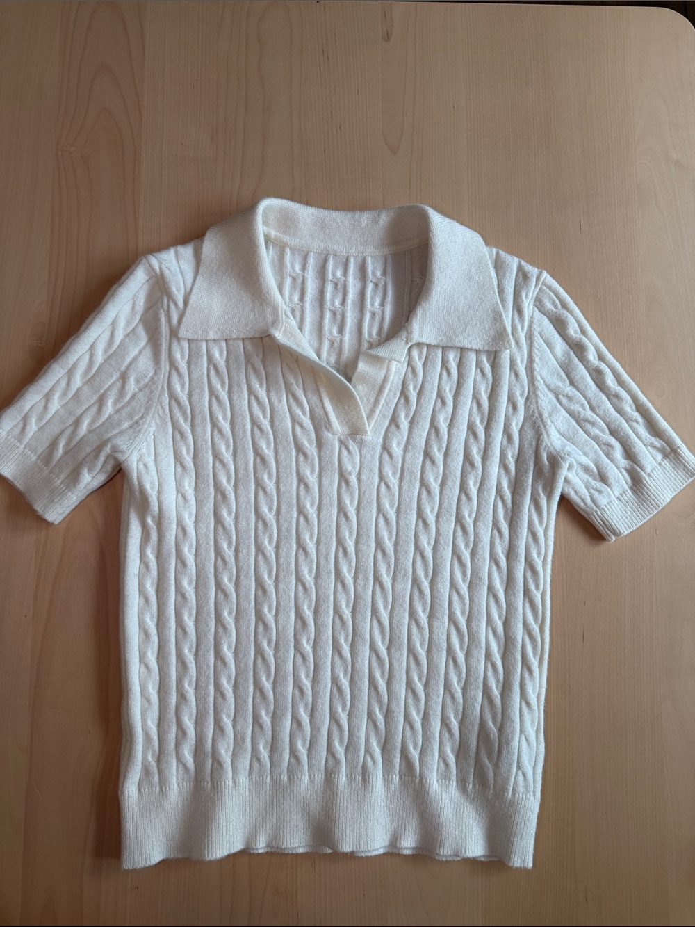 Classic Cable Knit V‑Neck Polo Sweater - Cream